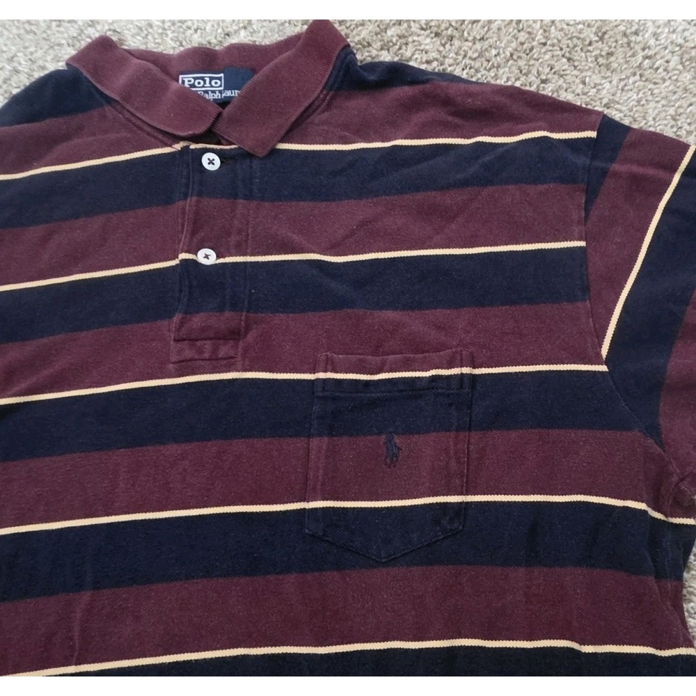 Vintage Polo Ralph Lauren Polo Shirt Stripped Multi Color Short Sleeve Mens XL
